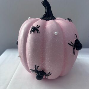 T.J.Maxx Pink Pumpkin with Black Spiders Decor